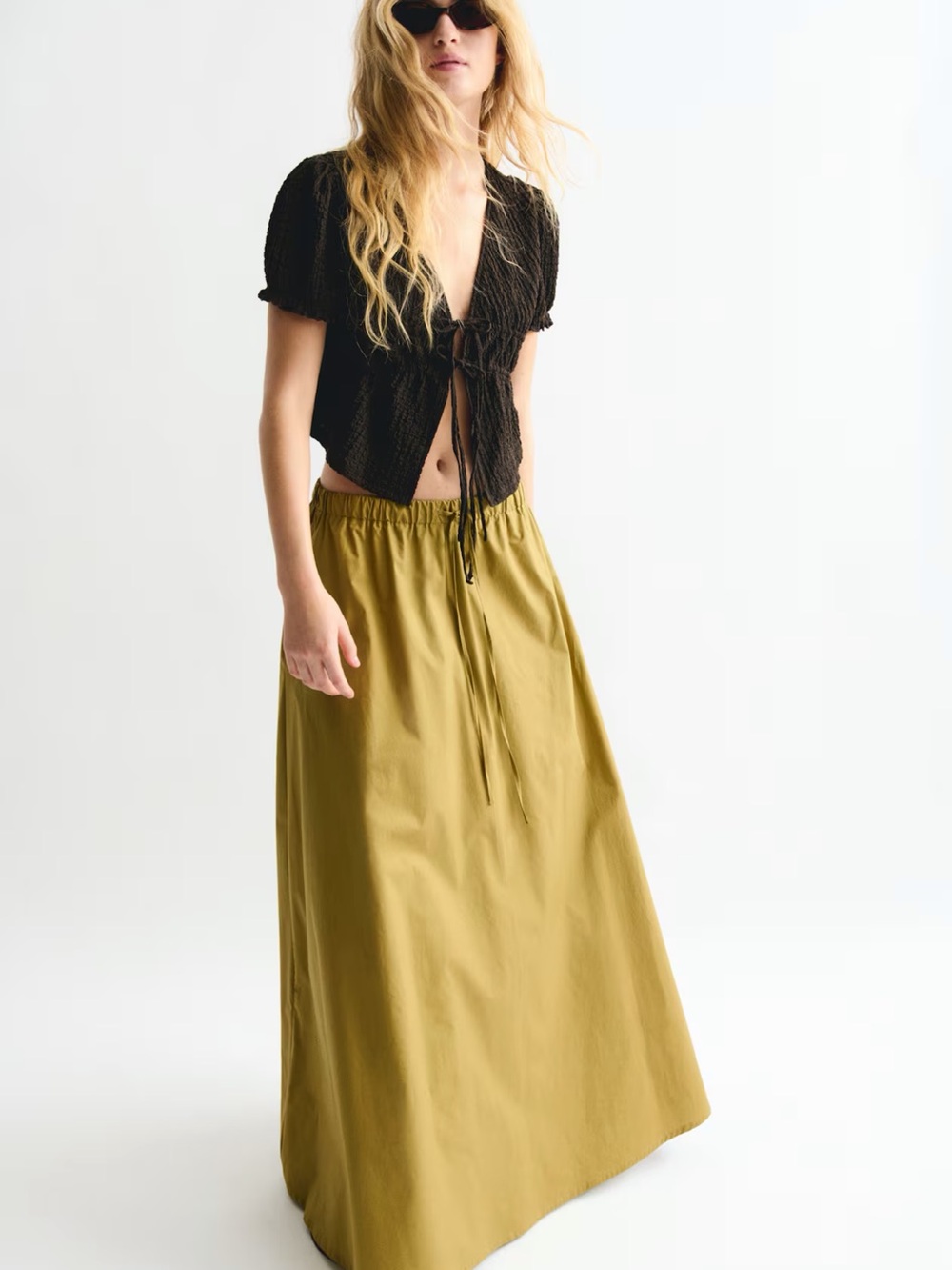 H&M Olive Green Full-Length Maxi Skirt with Elastic Waist - Picture 3 of 7